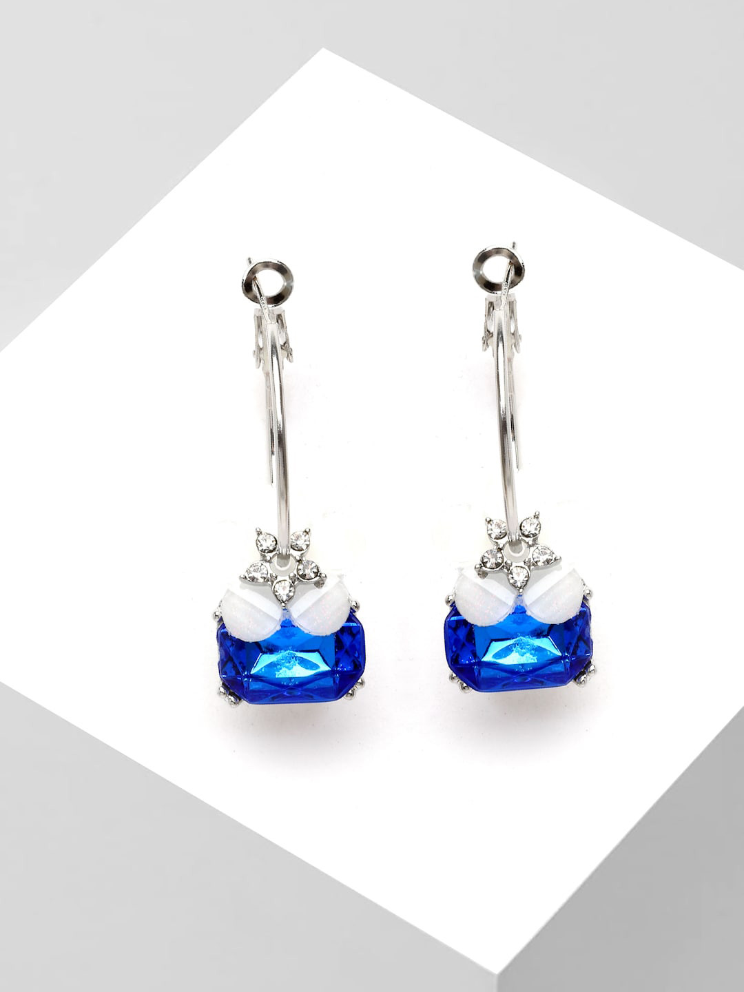 

AVANT-GARDE PARIS Silver Plated Floral Hoop Earrings, Blue