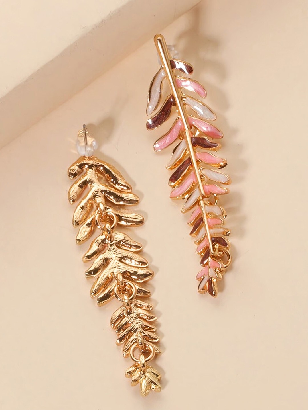 

AVANT-GARDE PARIS Gold-Plated Leaf Shaped Drop Earrings, Pink