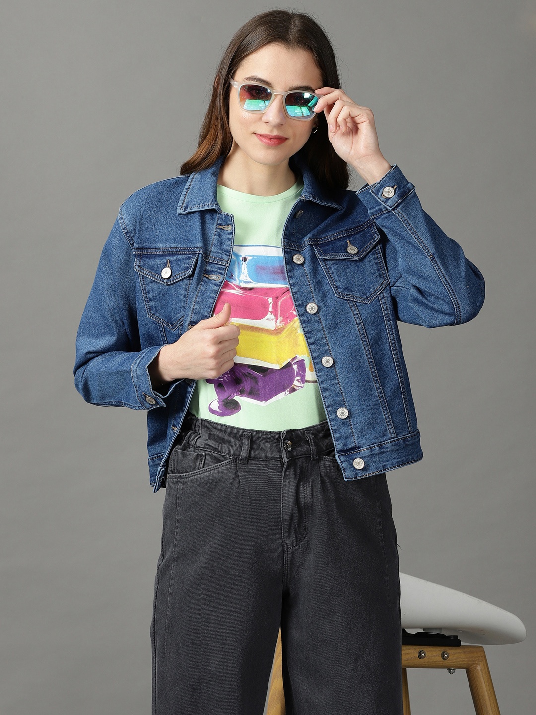 

SHOWOFF Women Washed Denim Jacket, Blue