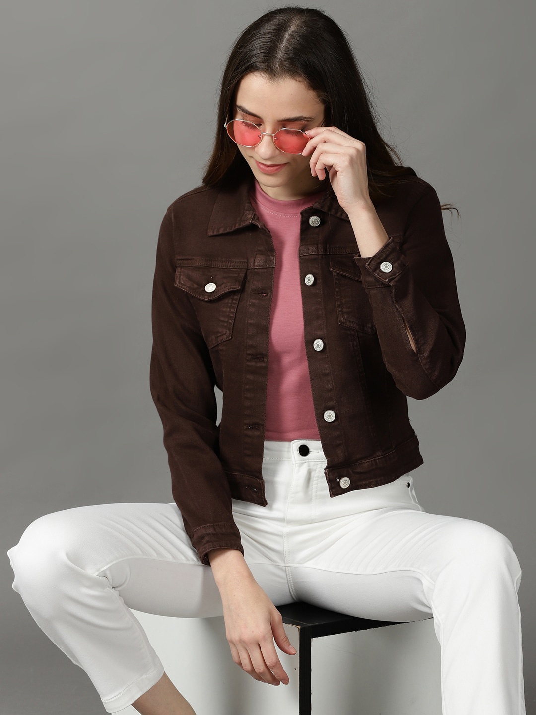 

SHOWOFF Women Denim Jacket, Coffee brown