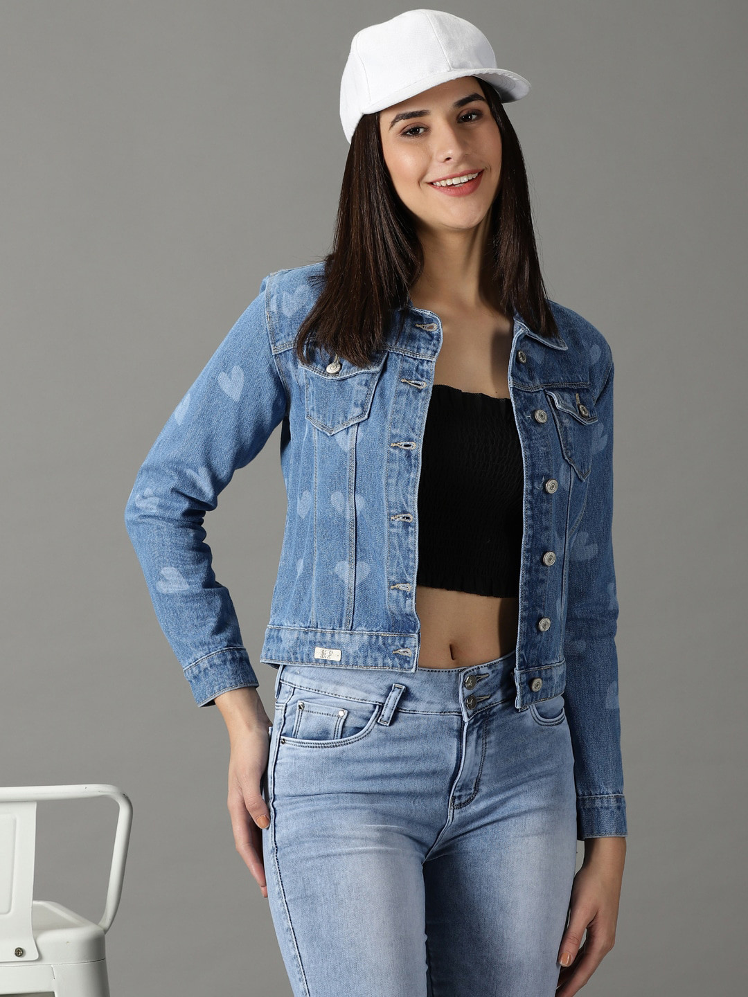

SHOWOFF Women Printed Cotton Denim Jacket, Blue
