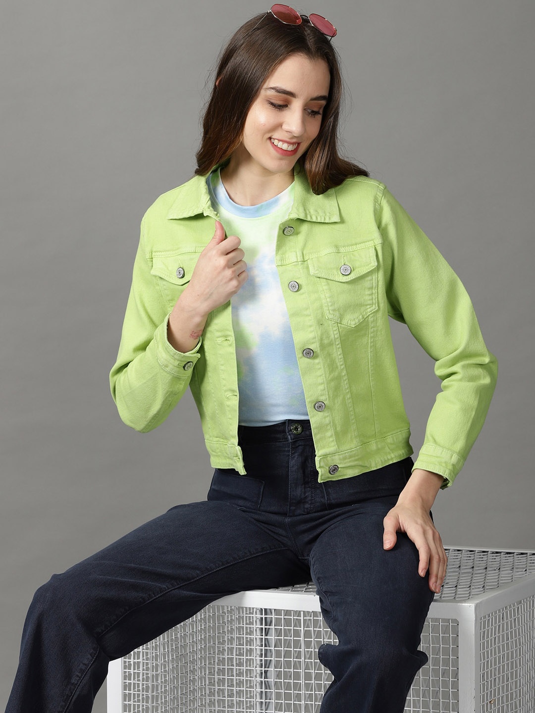 

SHOWOFF Women Denim Jacket, Lime green
