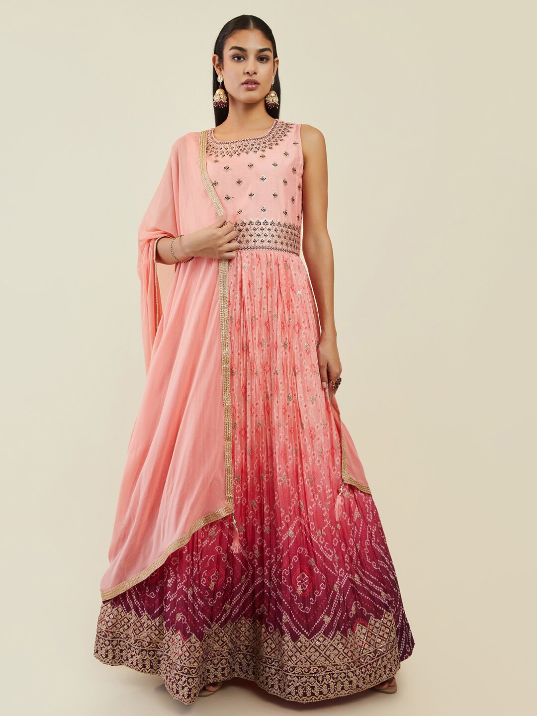 

Soch Women Embroidered Sequinned Pure Cotton Kurta with Trousers & Dupatta, Peach