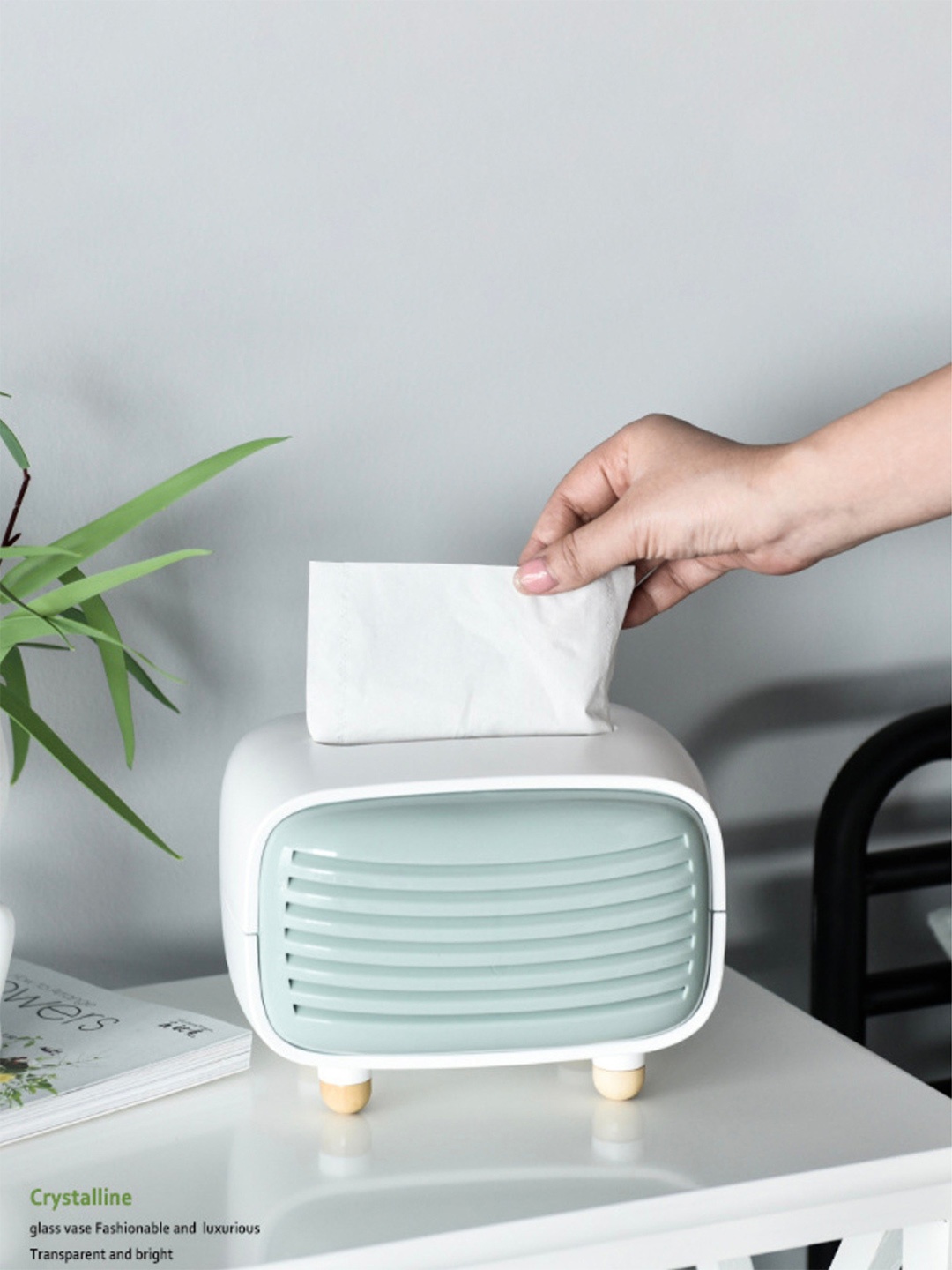 

Nestasia White & Green Radio Tissue Box Holder