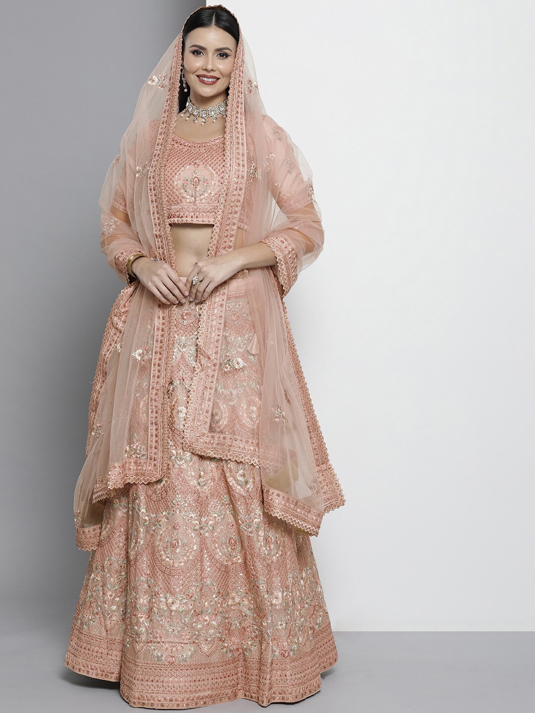 

Fusionic Embroidered Sequinned Semi-Stitched Lehenga & Unstitched Blouse With Dupatta, Pink
