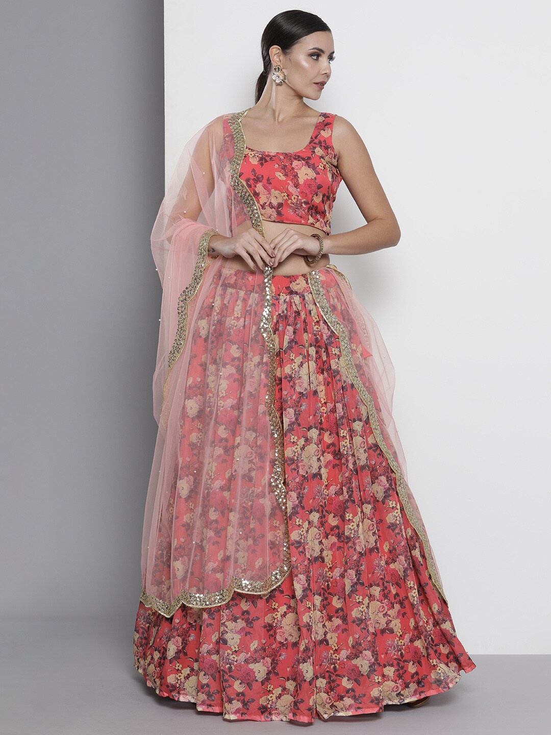

Fusionic Embroidered Semi-Stitched Lehenga & Unstitched Blouse With Dupatta, Red