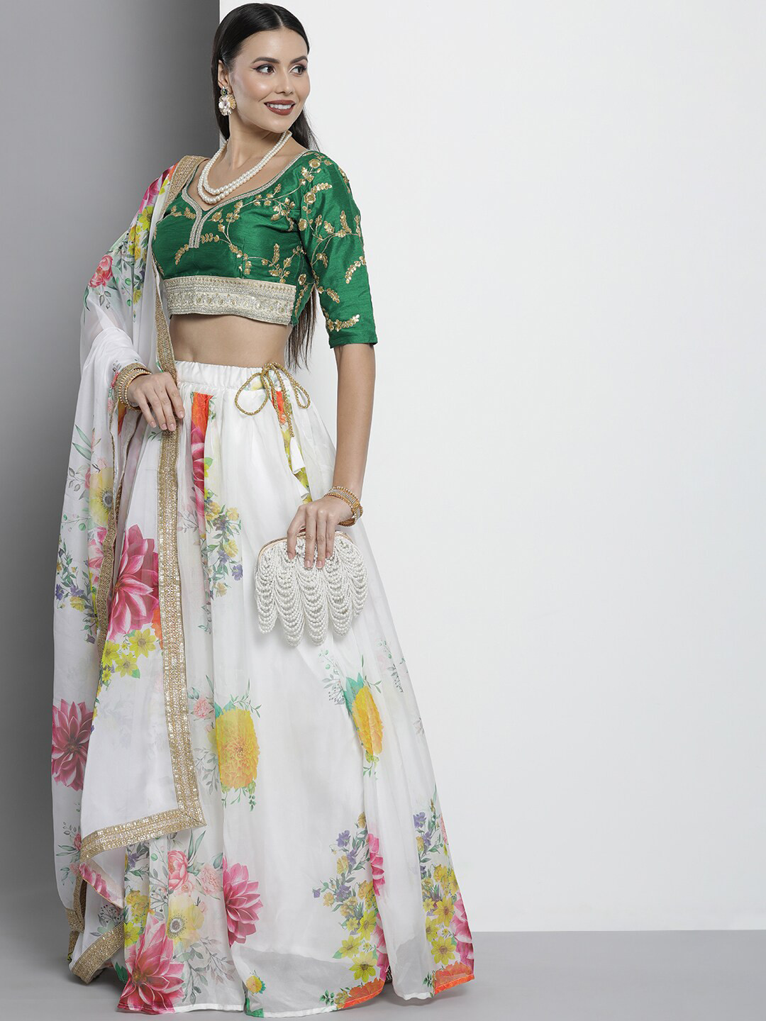 

Fusionic Embroidered Thread Work Semi-Stitched Lehenga & Unstitched Blouse With Dupatta, White