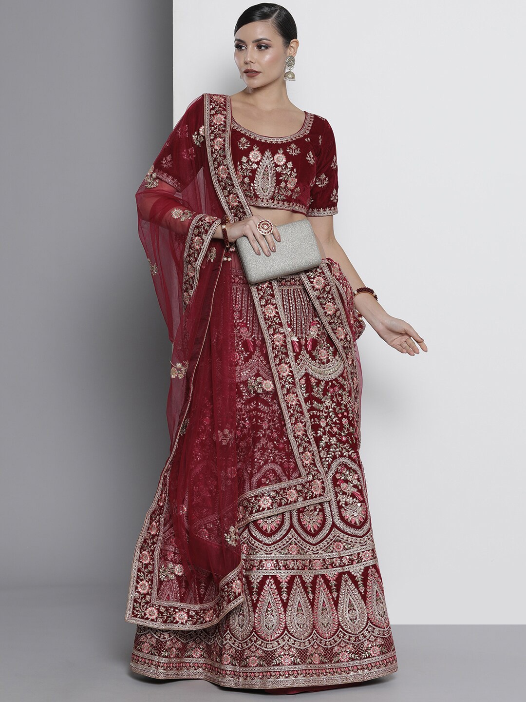 

Fusionic Embroidered Thread Work Semi-Stitched Lehenga & Unstitched Blouse With Dupatta, Maroon