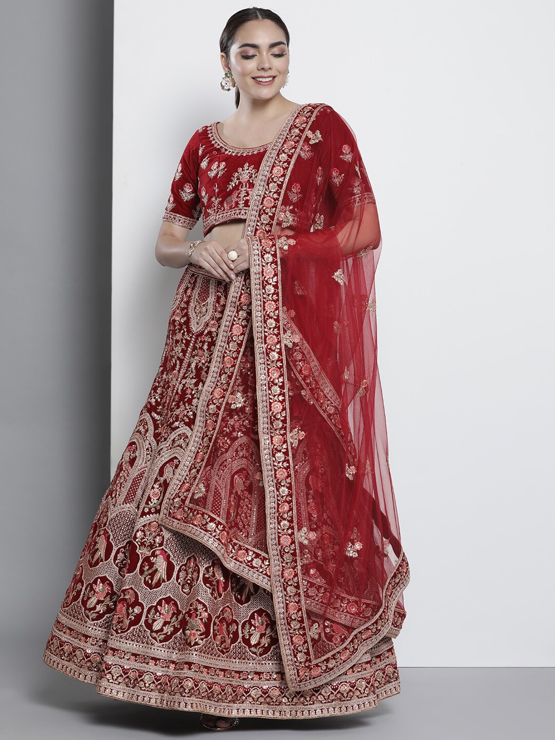 

Fusionic Embroidered Sequinned Semi-Stitched Lehenga & Unstitched Blouse With Dupatta, Maroon
