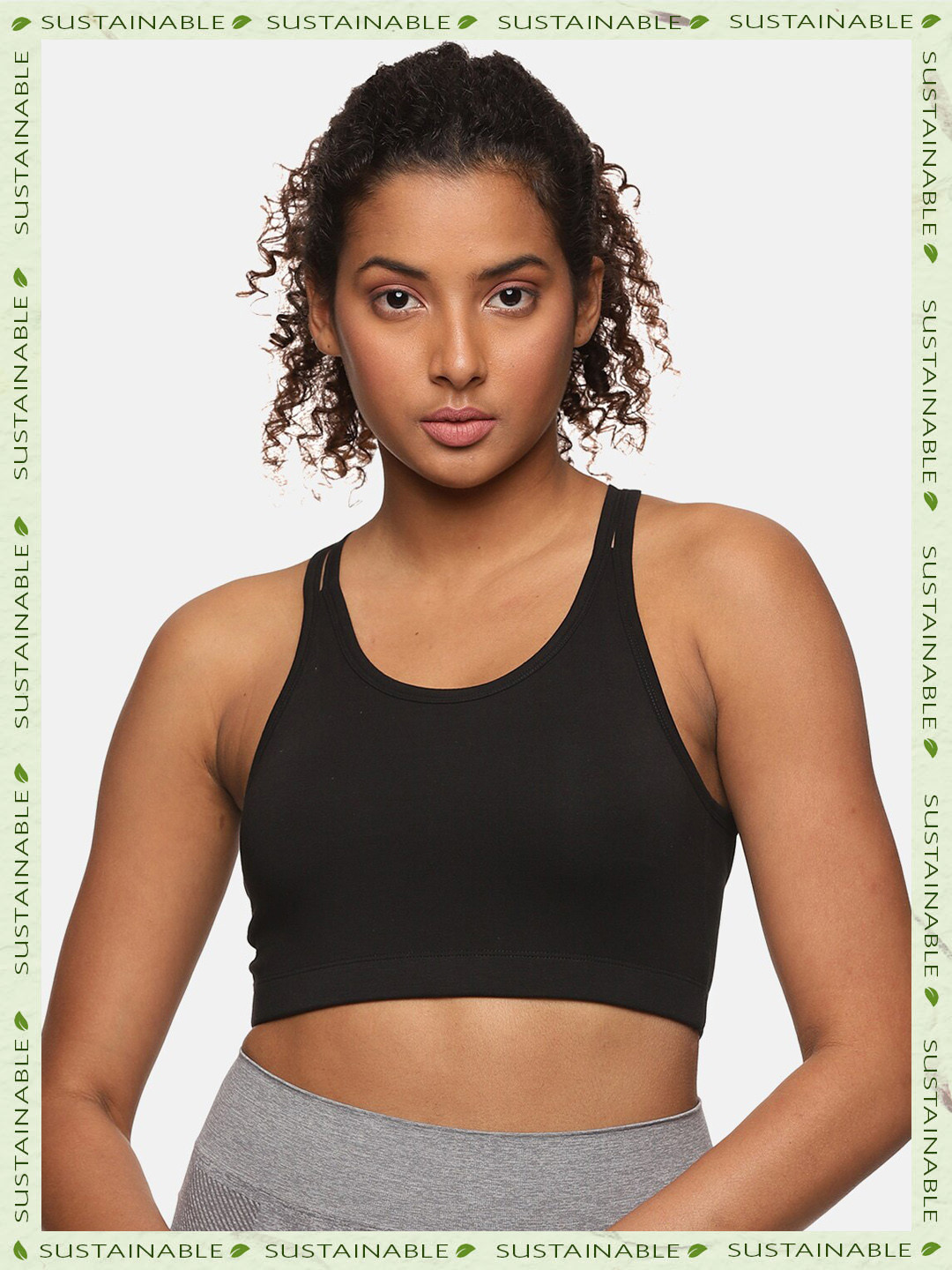

HERE&NOW Women Organic Cotton Seamless Lightly Padded Super Support Racerback Bra, Black