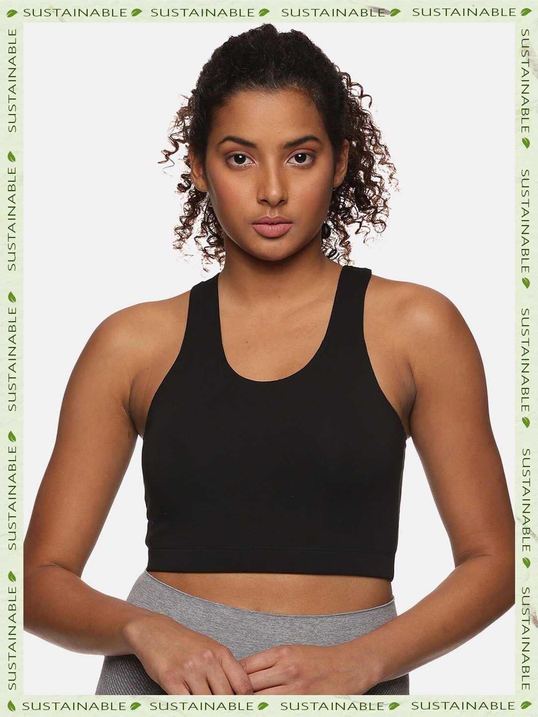 

HERE&NOW Women Organic Cotton Lightly Padded Racerback Bra, Black