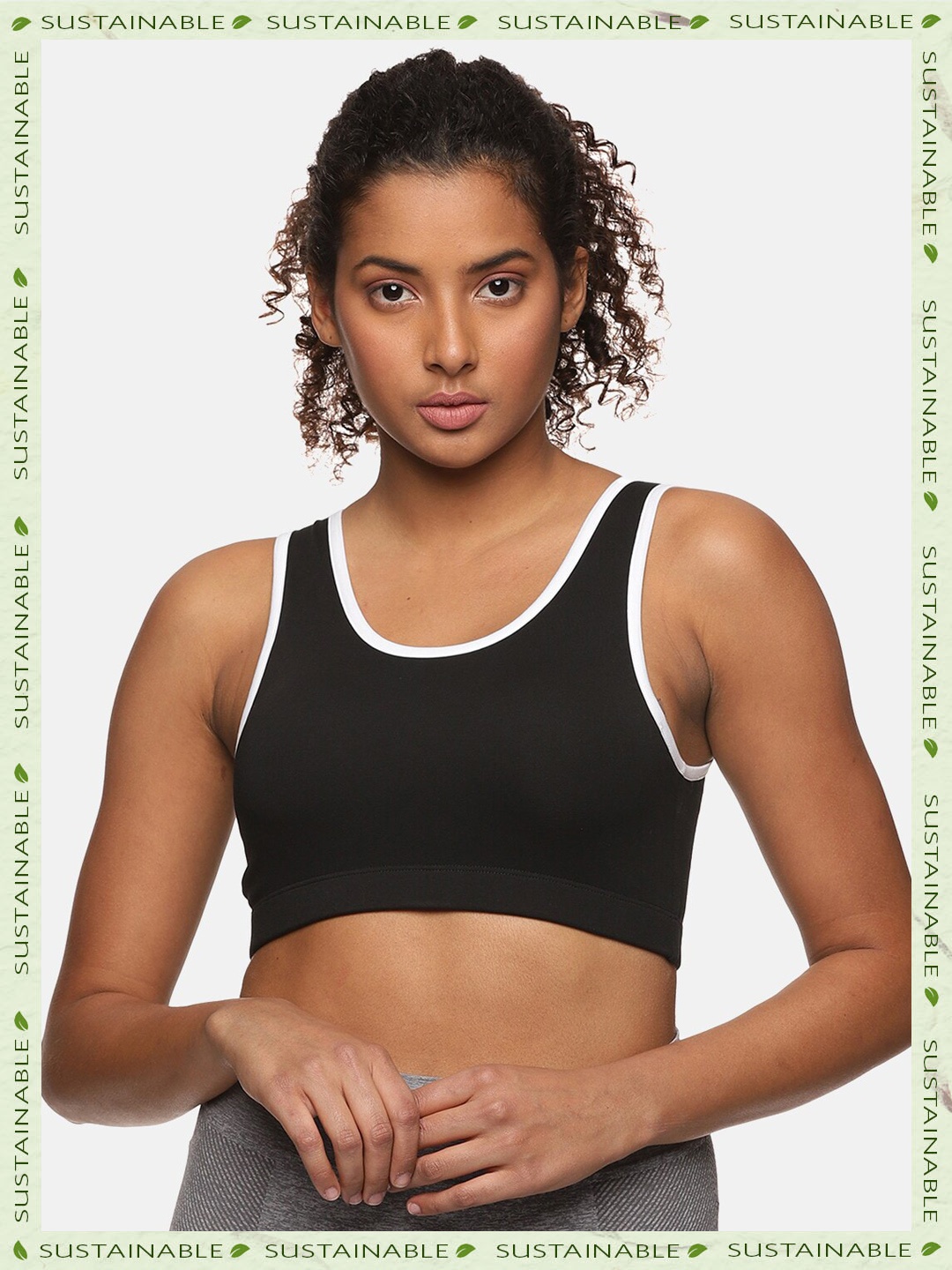 

HERE&NOW Women Organic Cotton Super support Lightly Padded Everyday Bra, Black