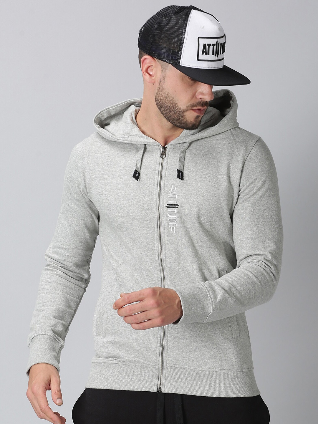 

ATTIITUDE Men Hooded Cotton Sweatshirt, Grey
