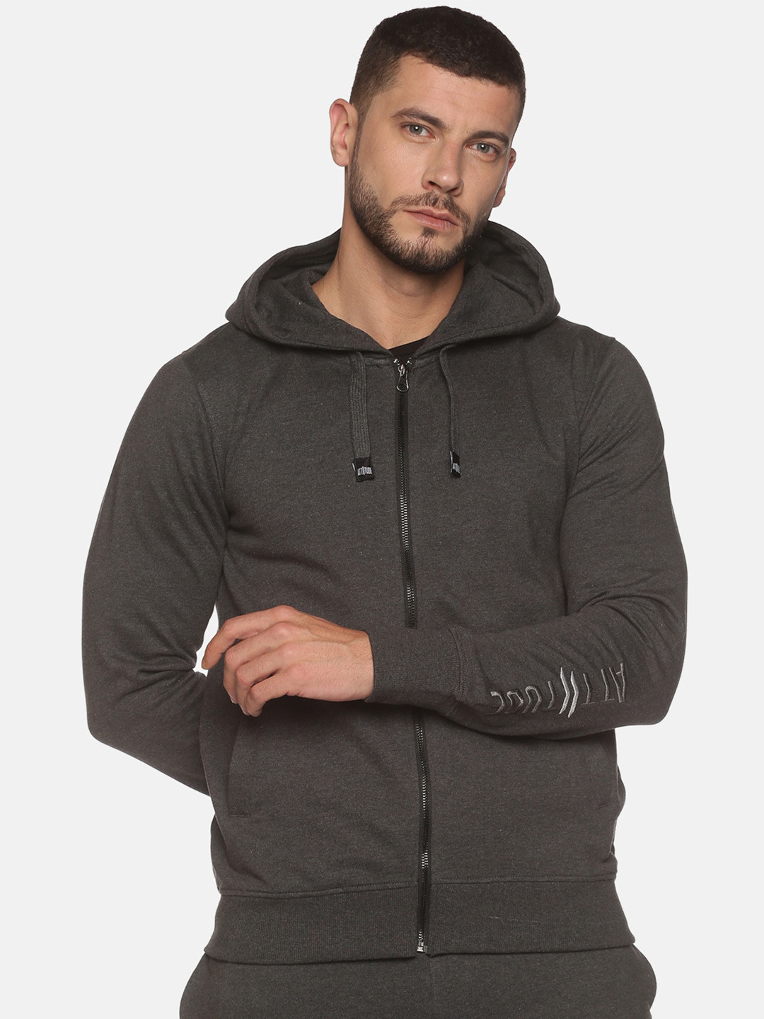 

ATTIITUDE Men Front-Open Hooded Sweatshirt, Charcoal