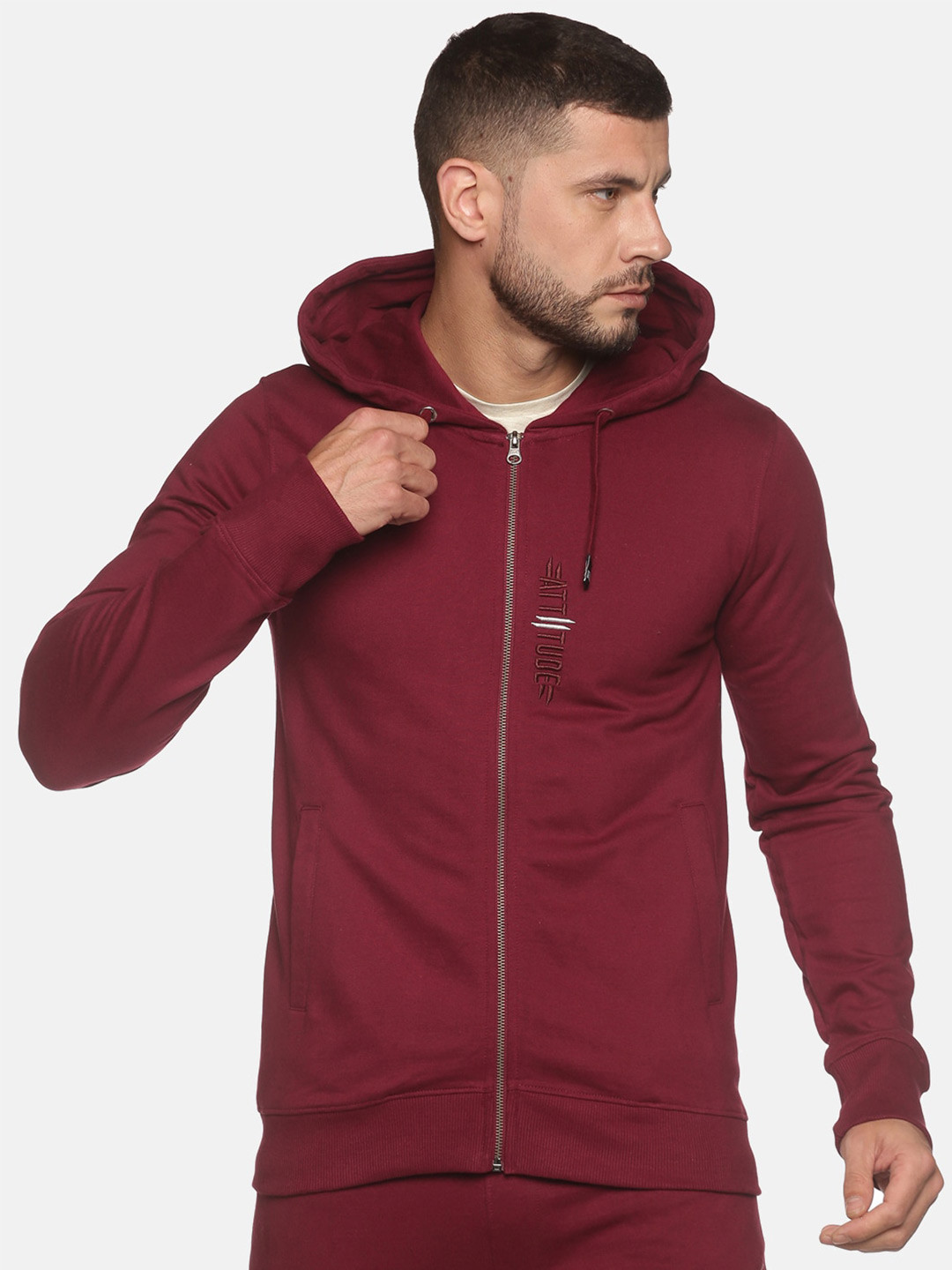 

ATTIITUDE Men Front-Open Hooded Pure Cotton Sweatshirt, Purple