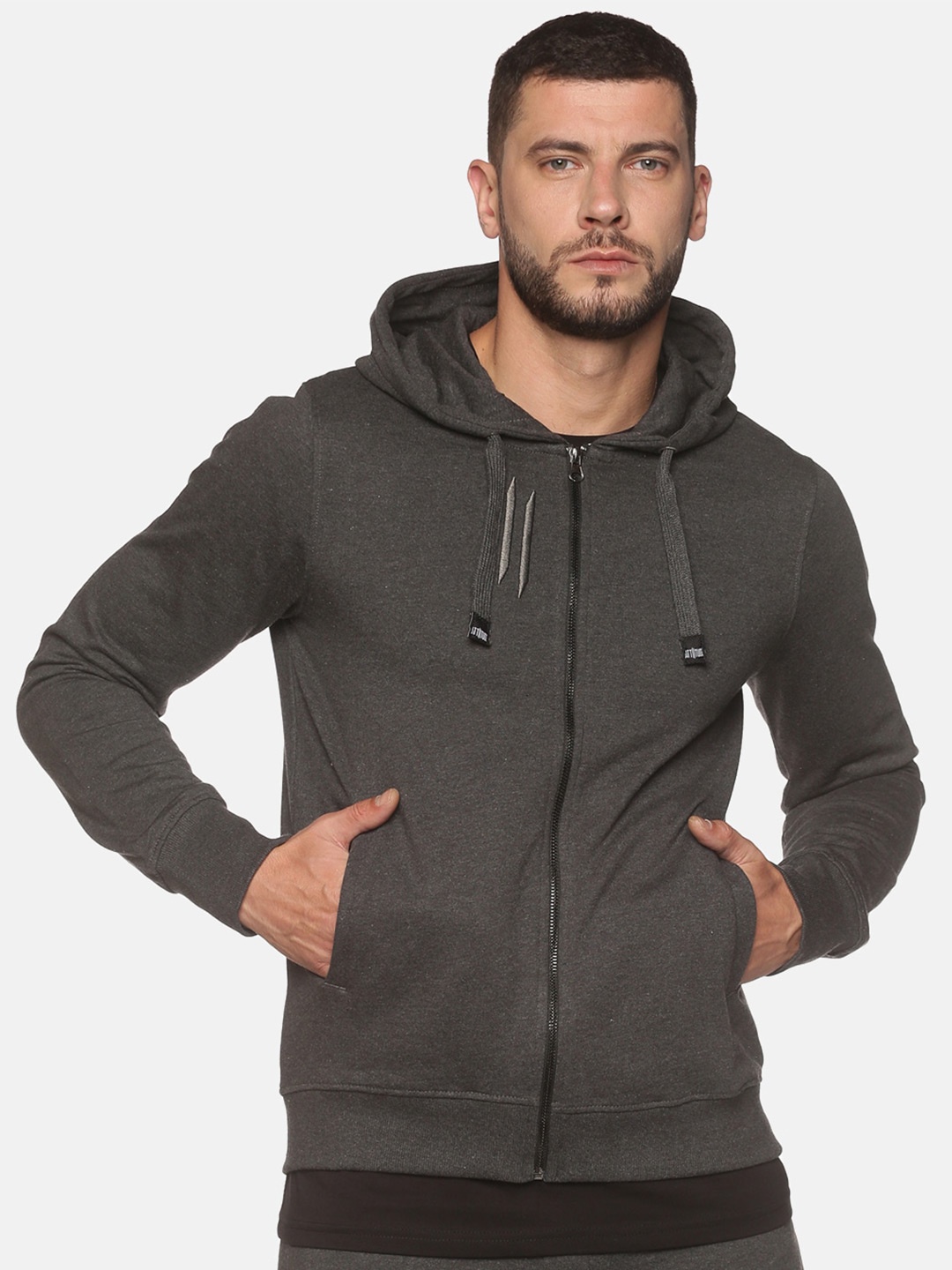 

ATTIITUDE Men Hooded Pure Cotton Sweatshirt, Charcoal