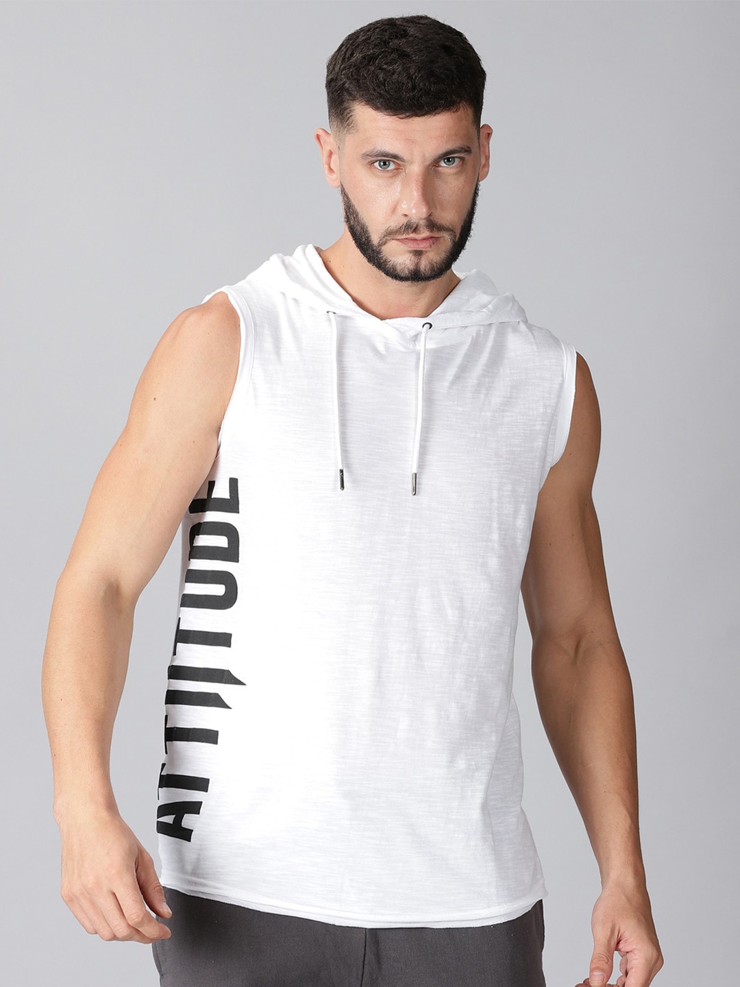 

ATTIITUDE Men Printed Hooded Cotton Sweatshirt, White
