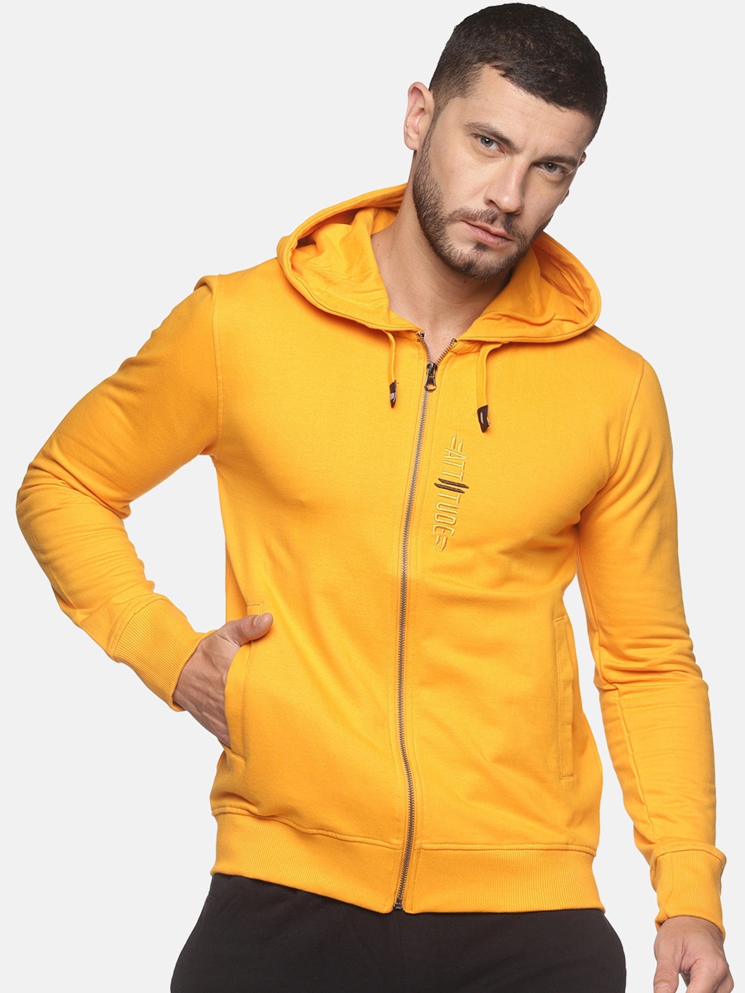 

ATTIITUDE Men Hooded Cotton Sweatshirt, Yellow