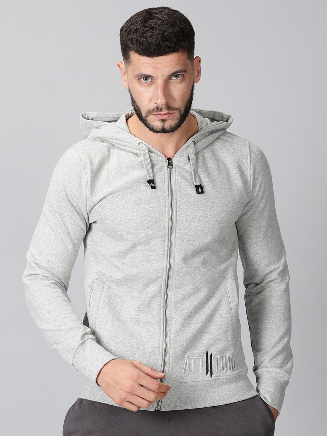 

ATTIITUDE Men Hooded Cotton Sweatshirt, Grey