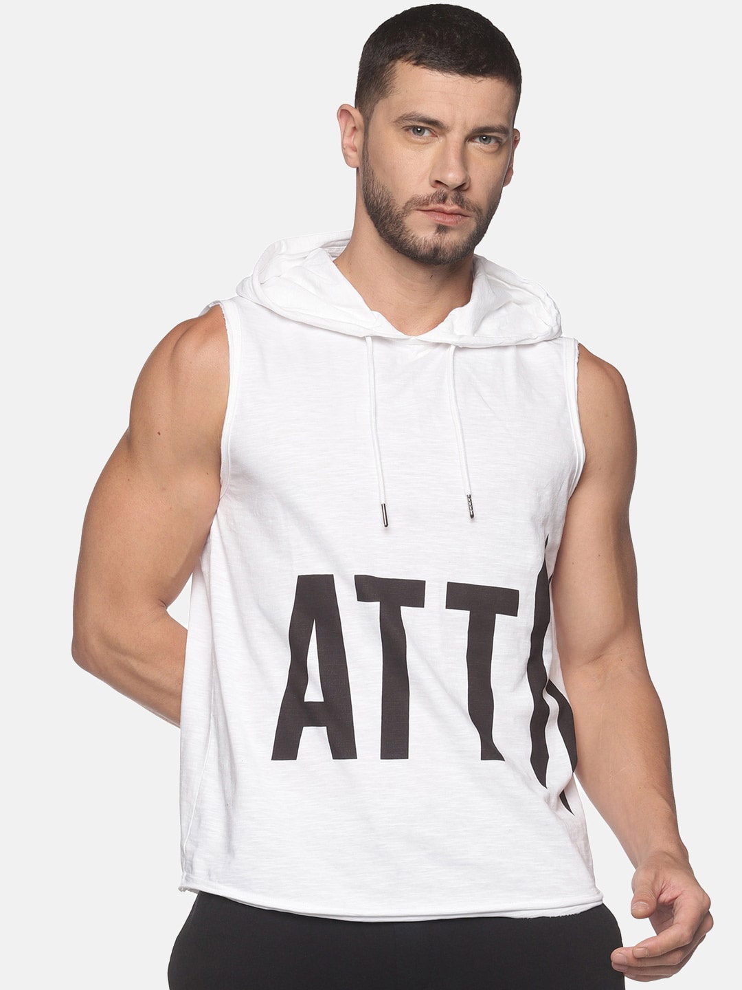 

ATTIITUDE Men Typography Printed Hooded Cotton Sweatshirt, White