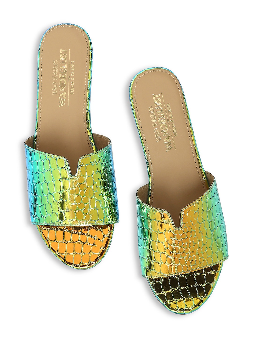 

Tao Paris WANDERLUST By Seema K Sajdeh Women Textured Open Toe Flats, Green