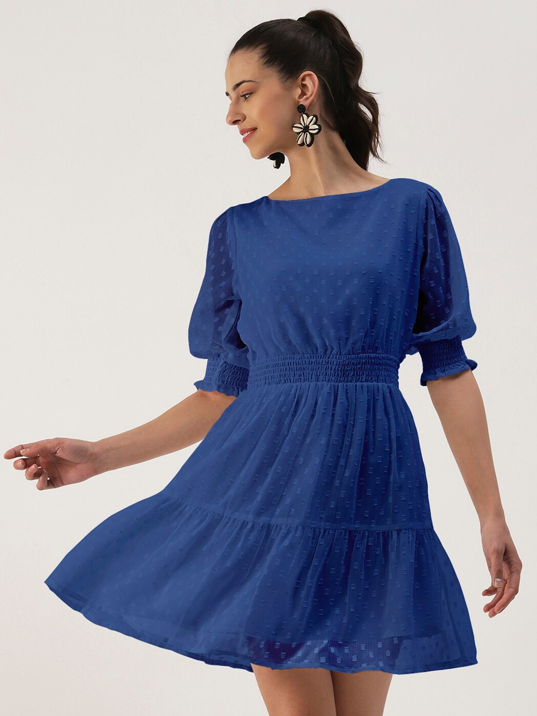 

DressBerry Boat Neck Georgette Dress, Navy blue