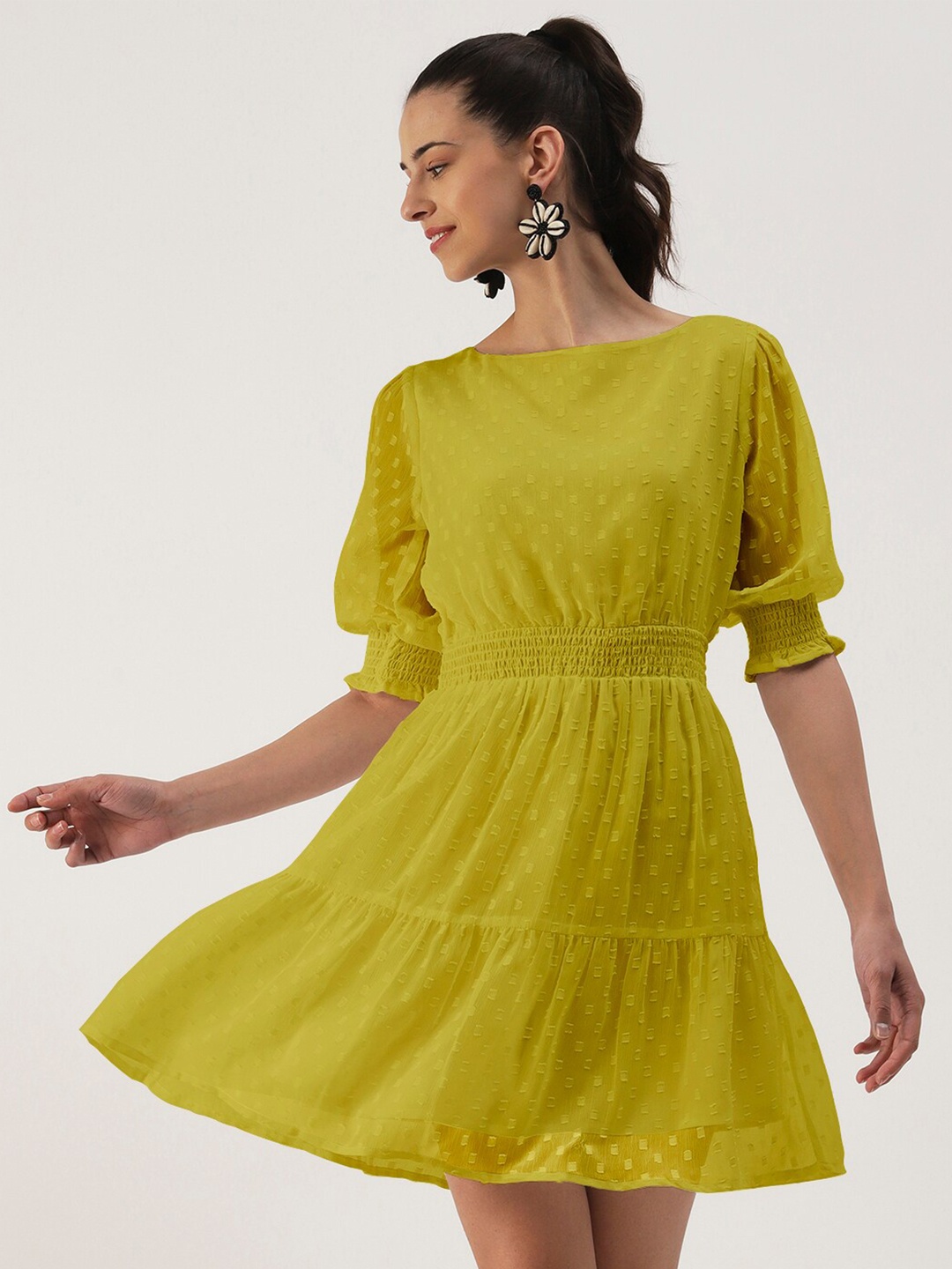 

DressBerry Boat Neck Georgette Dress, Yellow