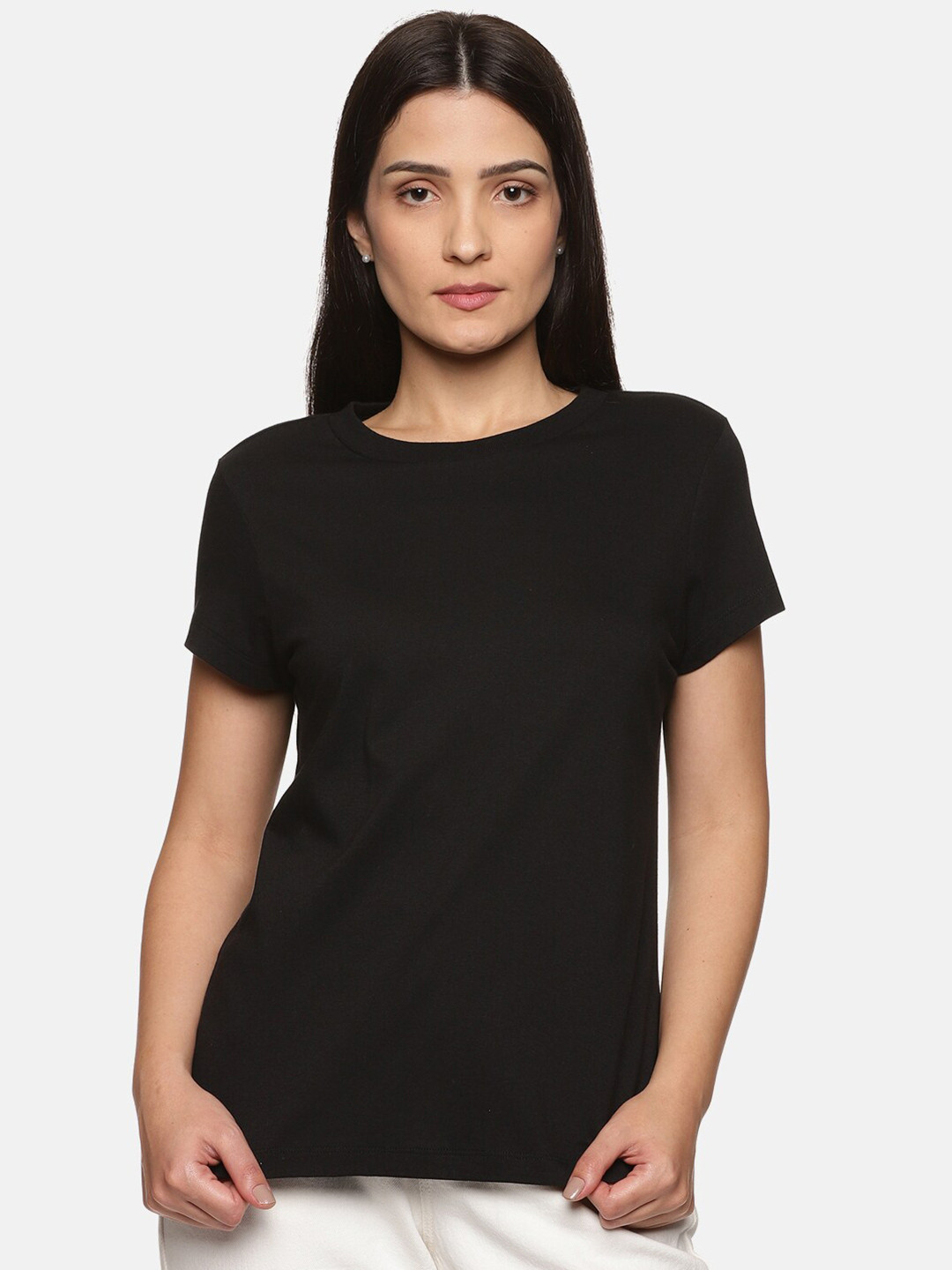

Tailor & Circus Women Black Regular Fit Cotton T-shirt