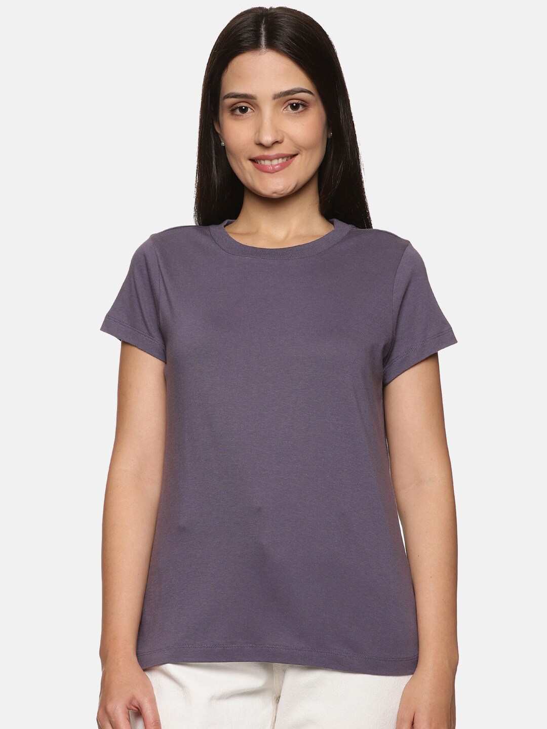 

Tailor & Circus Women Round Neck Cotton T-shirt, Purple