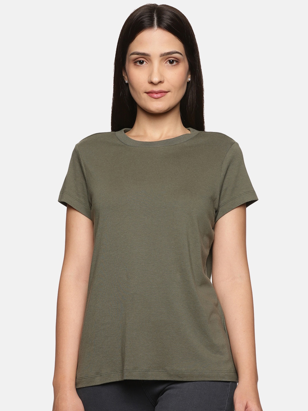

Tailor & Circus Women Round Neck Cotton T-shirt, Olive