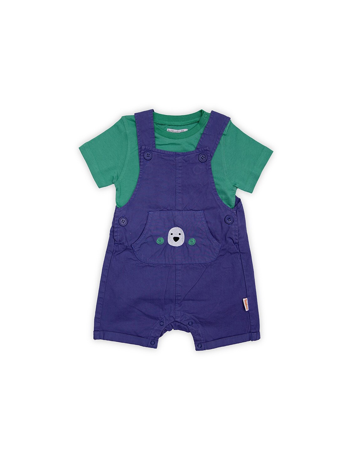 

milou Boys Pure Cotton T-shirt with Dungarees, Green