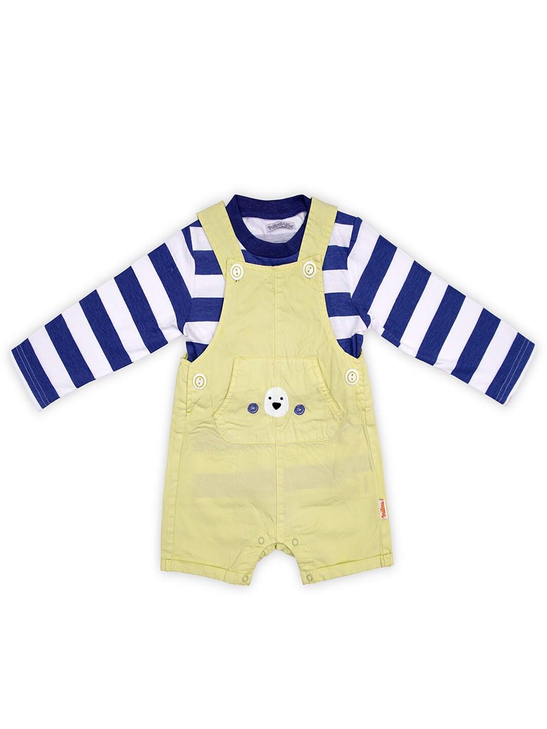 

milou Boys Striped T-shirt with Dungaree Shorts Set, White