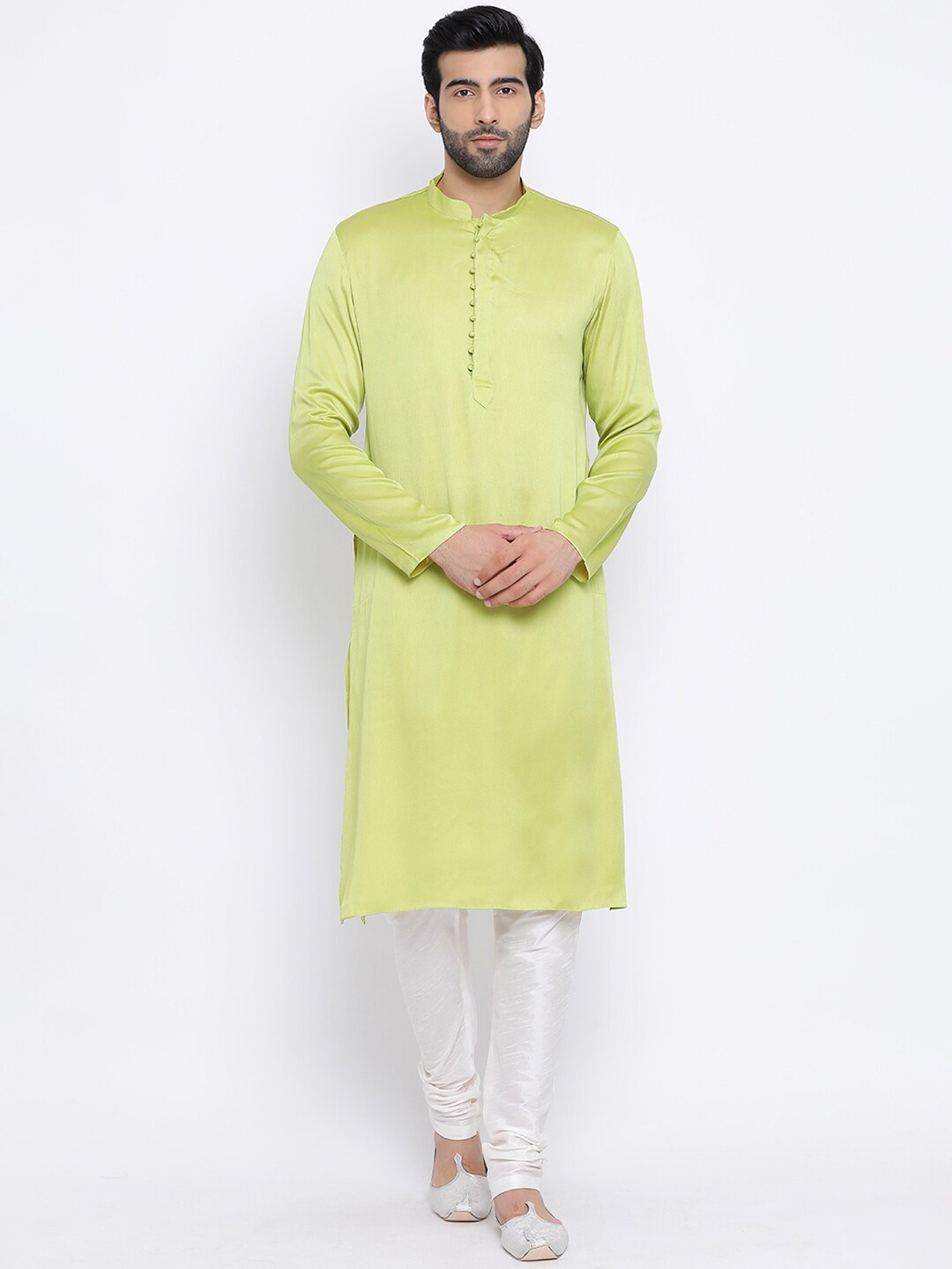 

NAMASKAR Men Mandarin Collar Kurta, Green