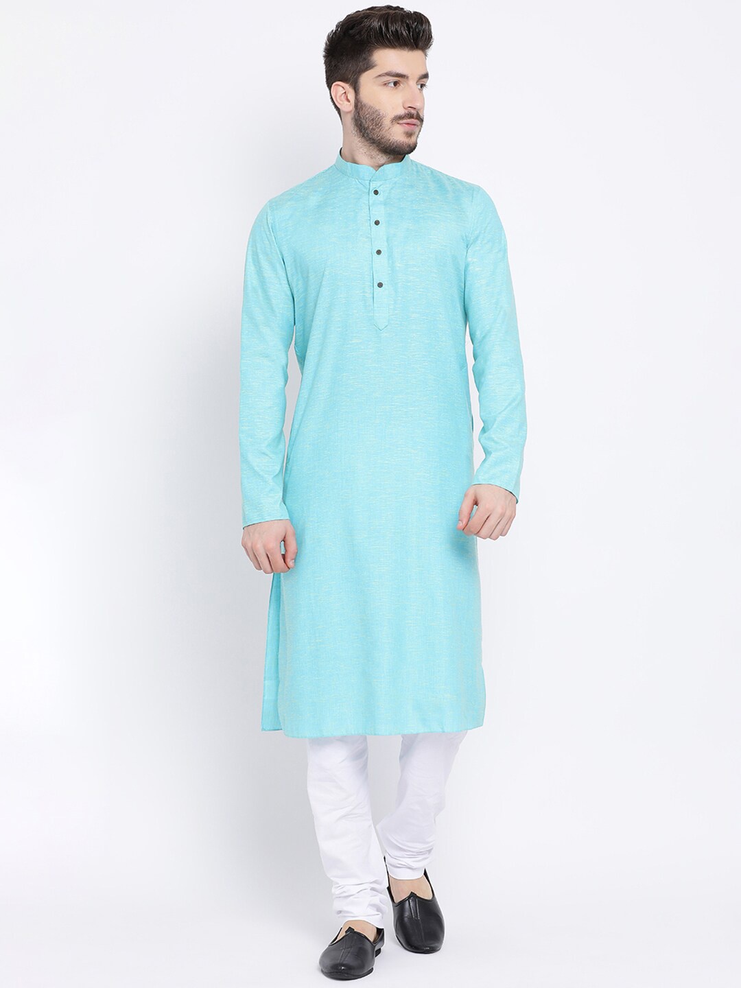 

NAMASKAR Men Mandarin Collar Cotton Kurta, Blue