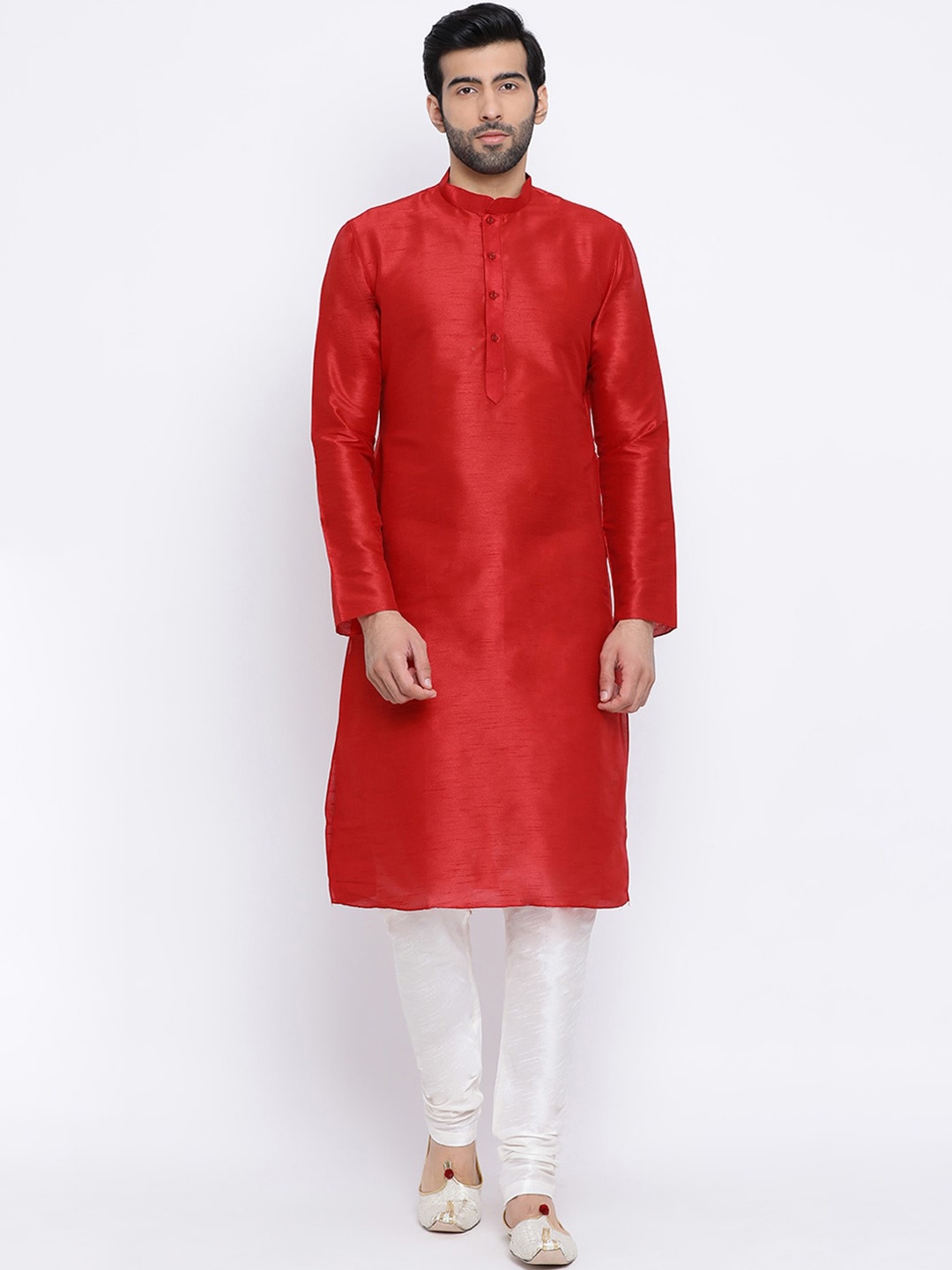 

NAMASKAR Men Mandarin Collar Straight Kurta, Red