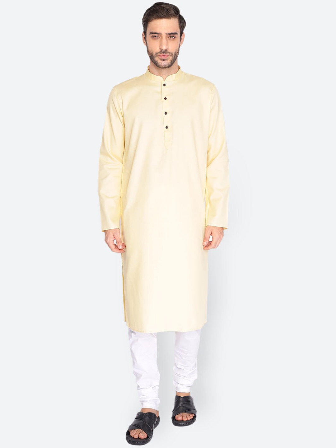 

NAMASKAR Men Mandarin Collar Straight Kurta, Cream