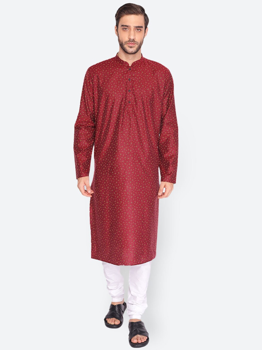 

NAMASKAR Men Printed Mandarin Collar Kurta, Maroon