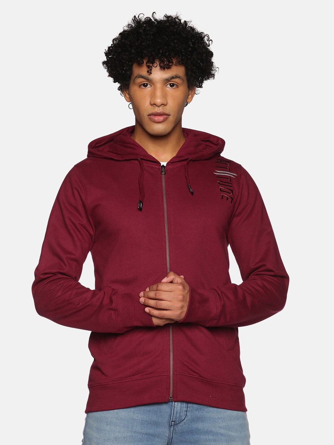 

ATTIITUDE Men Purple Hooded Sweatshirt