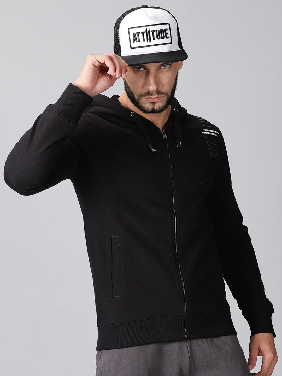 

ATTIITUDE Men Black Hooded Sweatshirt