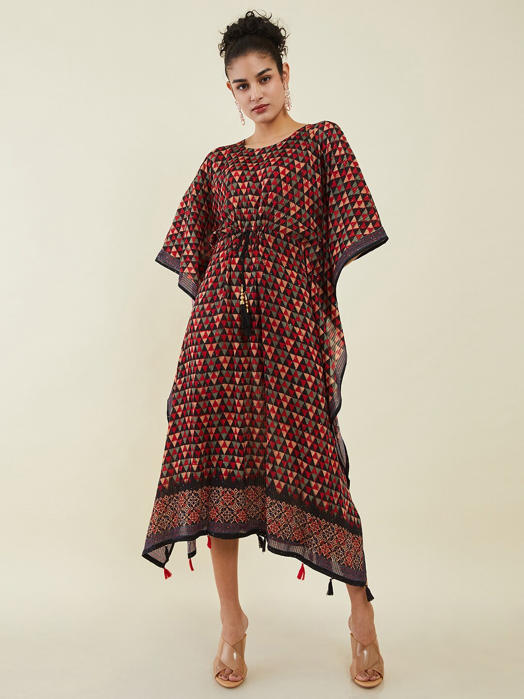 

Soch Geometric Printed Kaftan Midi Dress, Red