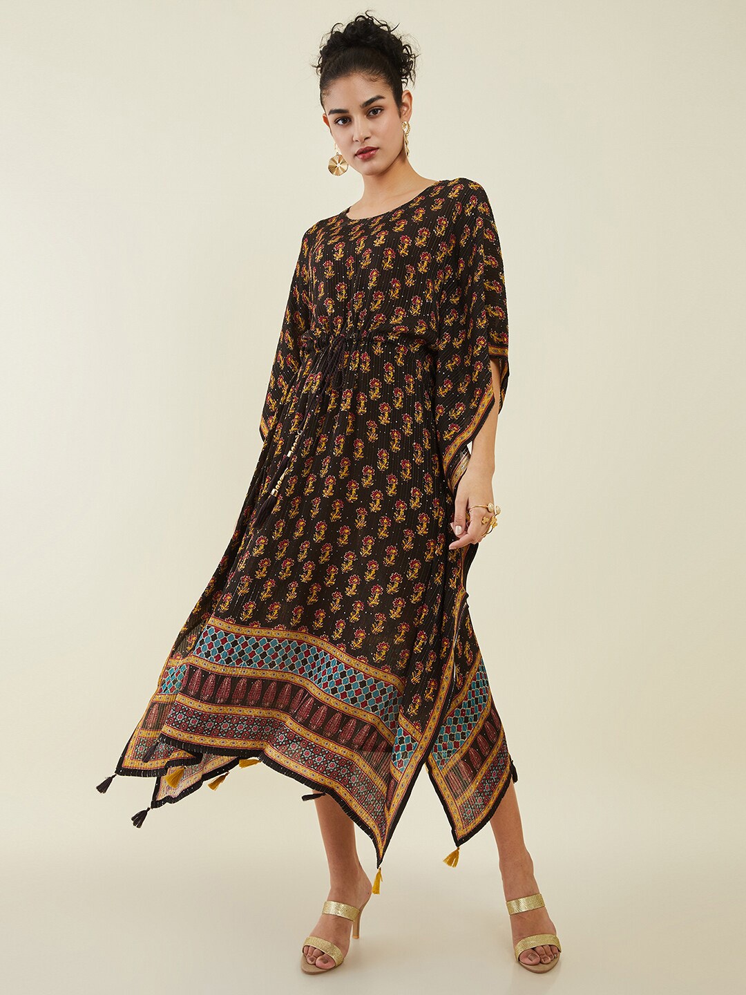 

Soch Floral Printed Kaftan Midi Dress, Black