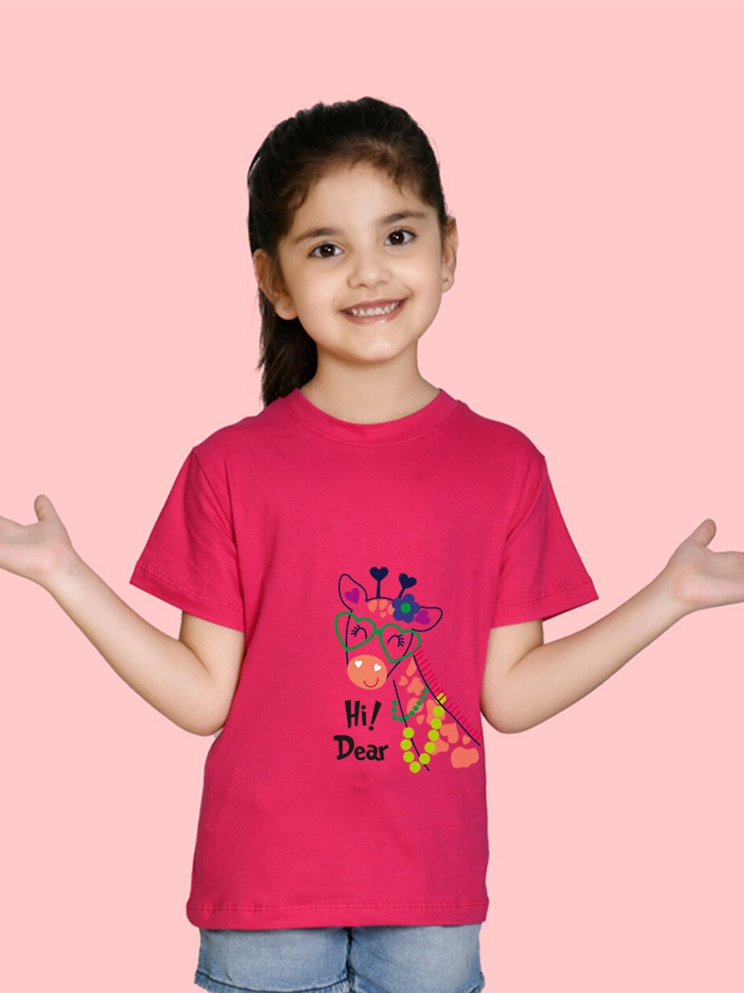

NUSYL Girls Printed Cotton T-shirt, Pink