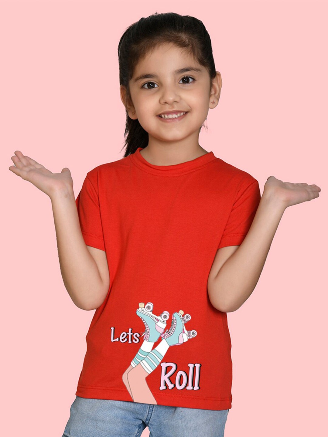 

NUSYL Girls Printed Cotton T-shirt, Red