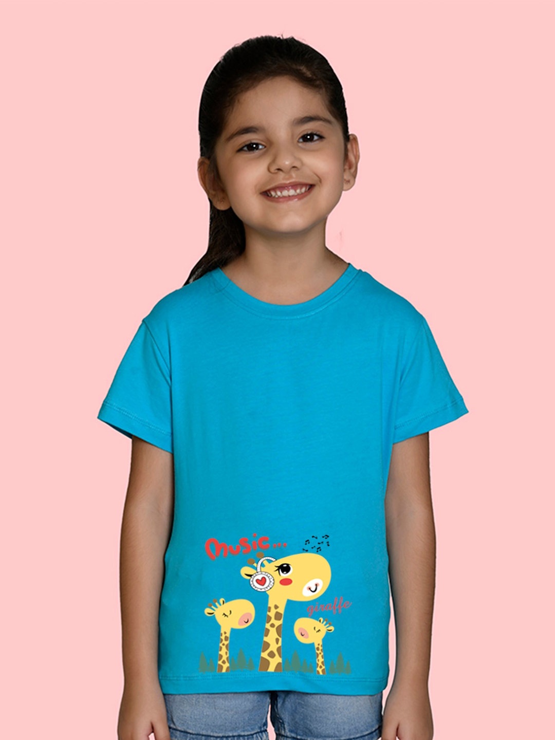 

NUSYL Girls Printed Cotton T-shirt, Blue