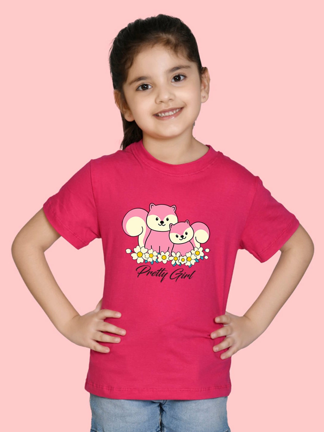 

NUSYL Girls Printed Cotton T-shirt, Pink