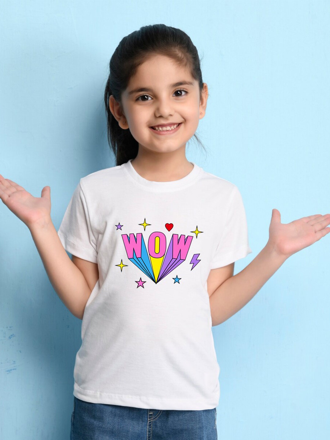 

NUSYL Girls Typography Printed Cotton T-shirt, White