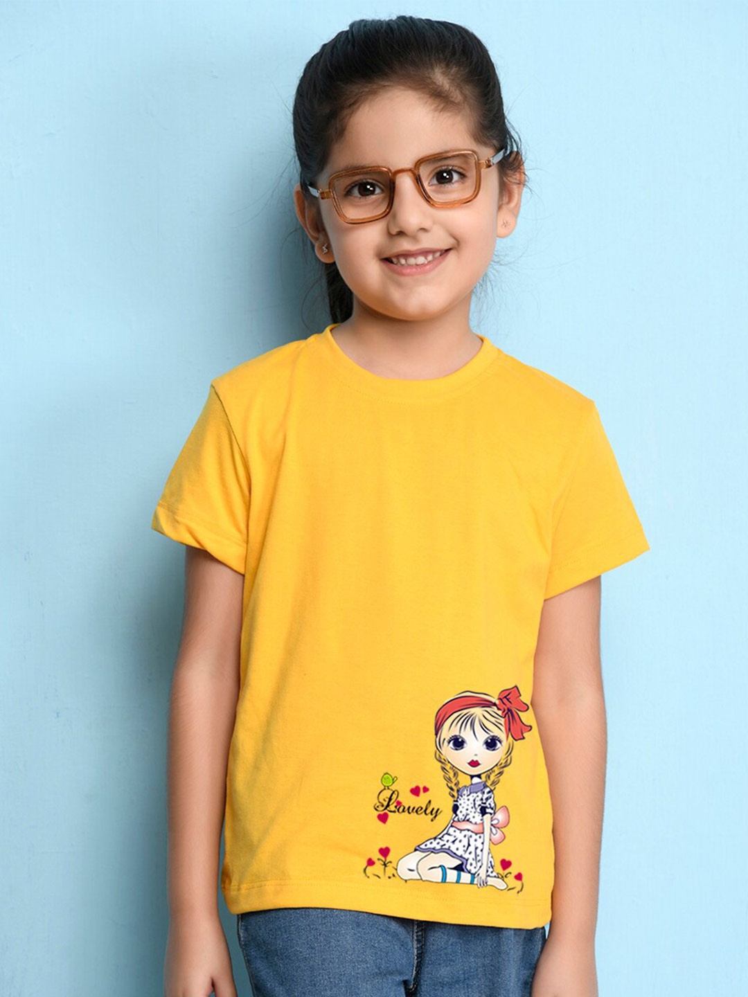 

NUSYL Girls Printed Cotton T-shirt, Yellow