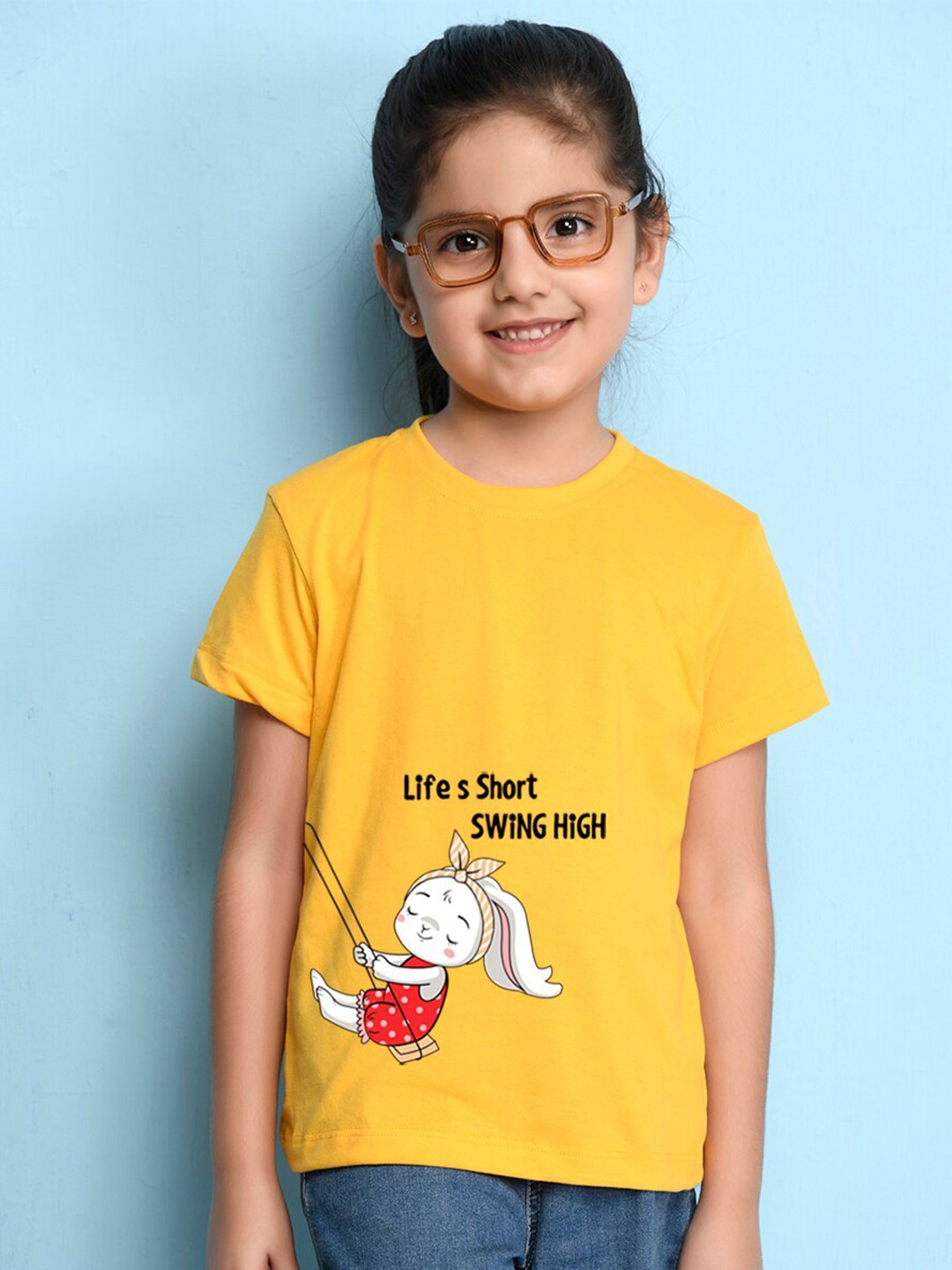 

NUSYL Girls Printed Cotton T-shirt, Yellow