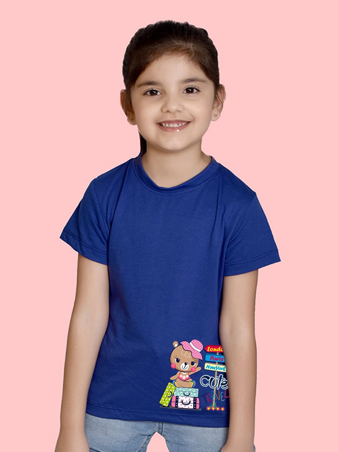 

NUSYL Girls Printed Cotton T-shirt, Blue