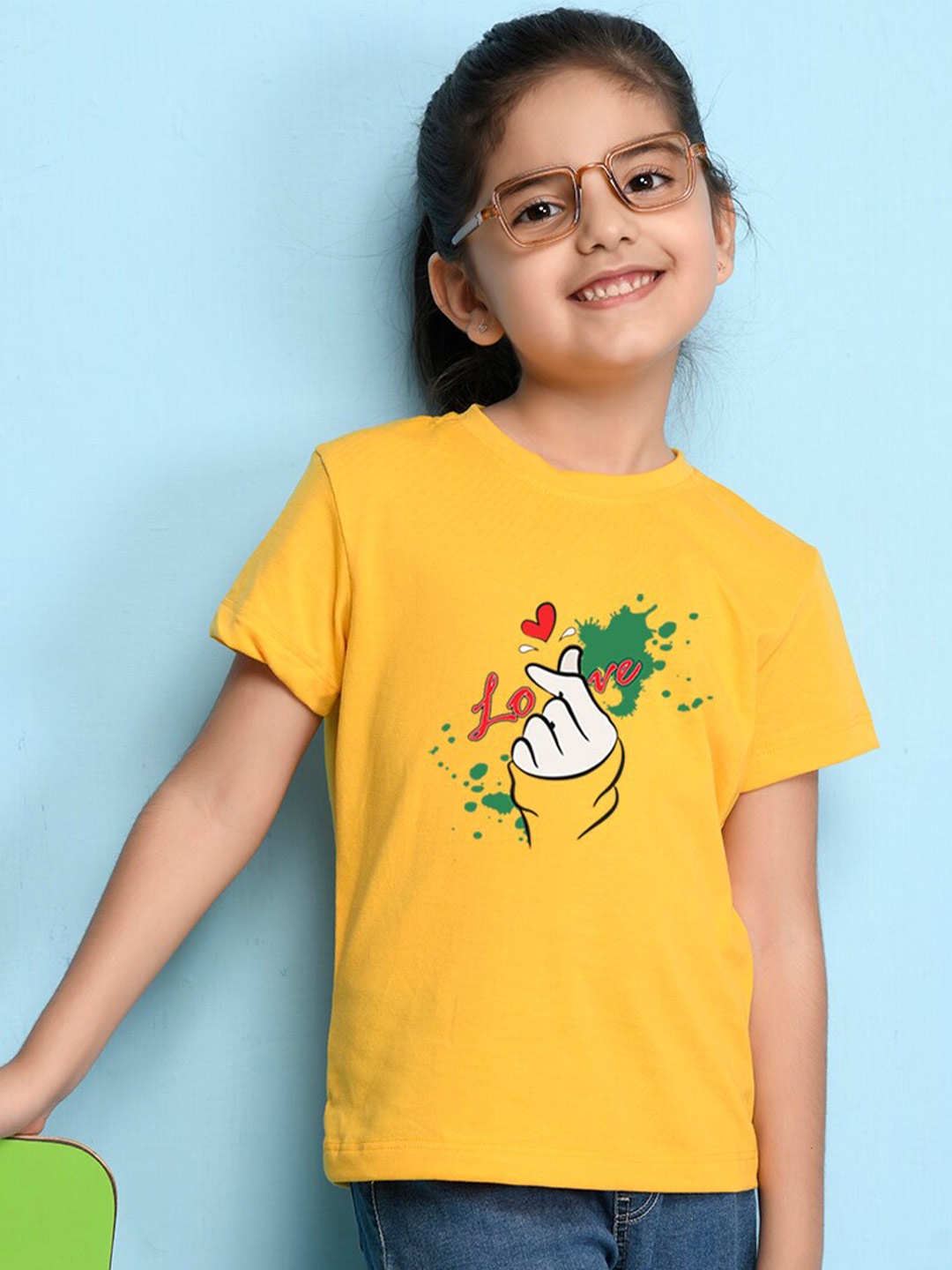 

NUSYL Girls Printed Cotton T-shirt, Yellow